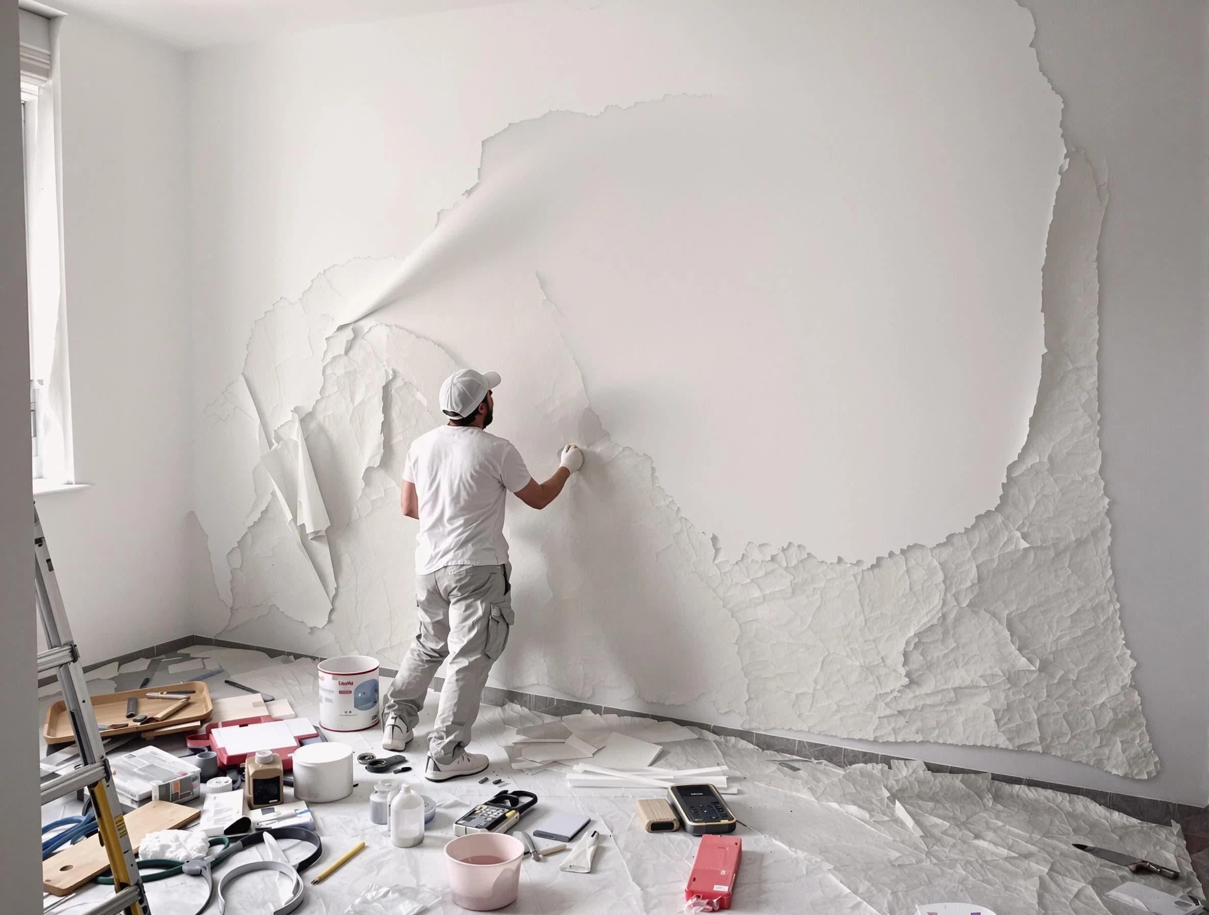 Removing old wallpaper to reveal clean walls by Carefree House Painters in Carefree