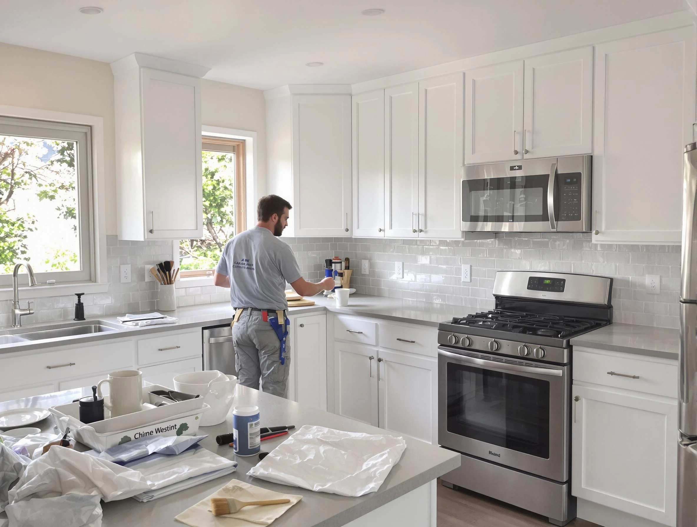 Carefree House Painters applying fresh paint on kitchen cabinets in Carefree